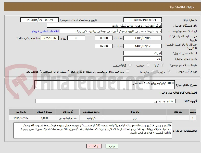4000 کیلوگرم برنج هندی محسن 