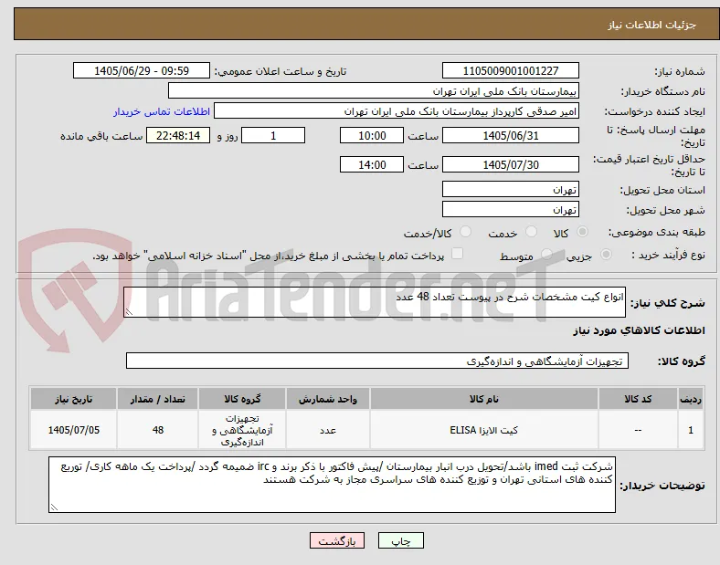 انواع کیت مشخصات شرح در پیوست تعداد 48 عدد 