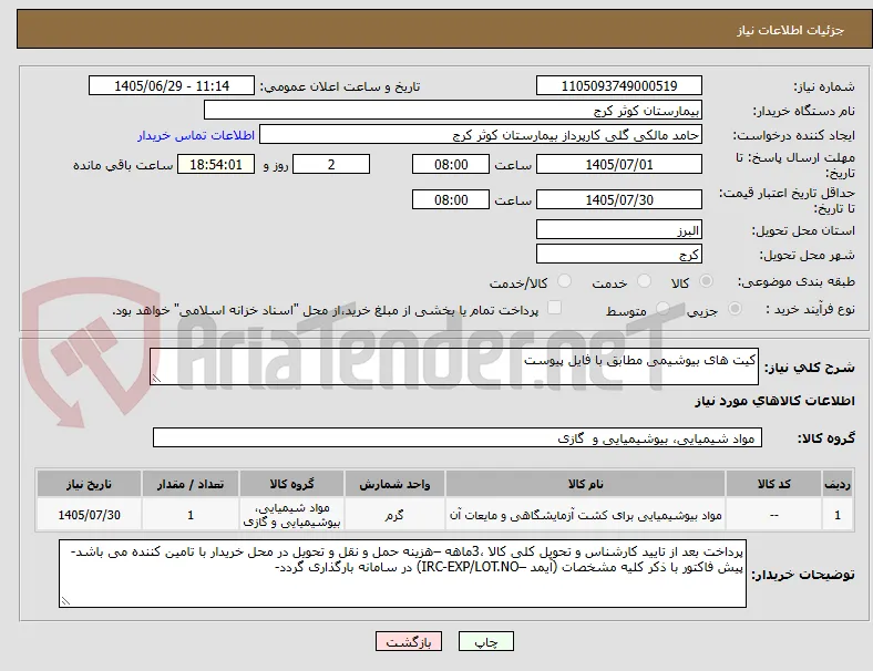 کیت های بیوشیمی مطابق با فایل پیوست 