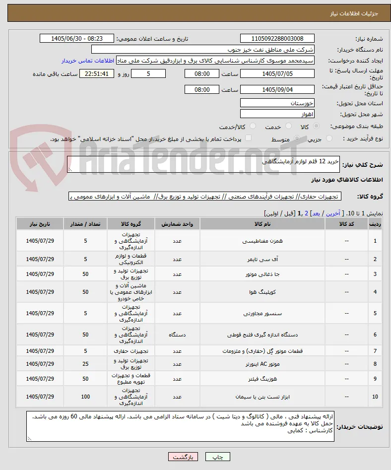 خرید 12 قلم لوازم آزمایشگاهی