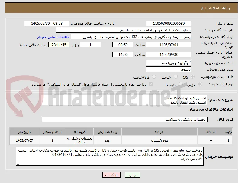اکسی هود نوزادان 15عدد
اکسی هود اطفال 8عدد