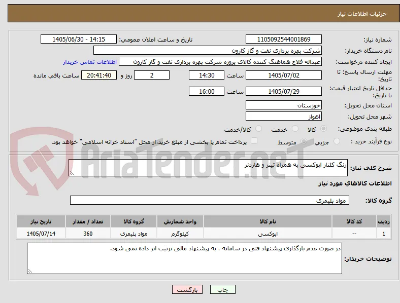 رنگ کلتار اپوکسی به همراه تینر و هاردنر