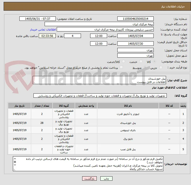 پنل خورشیدی 
اطلاعات در فایل پیوست