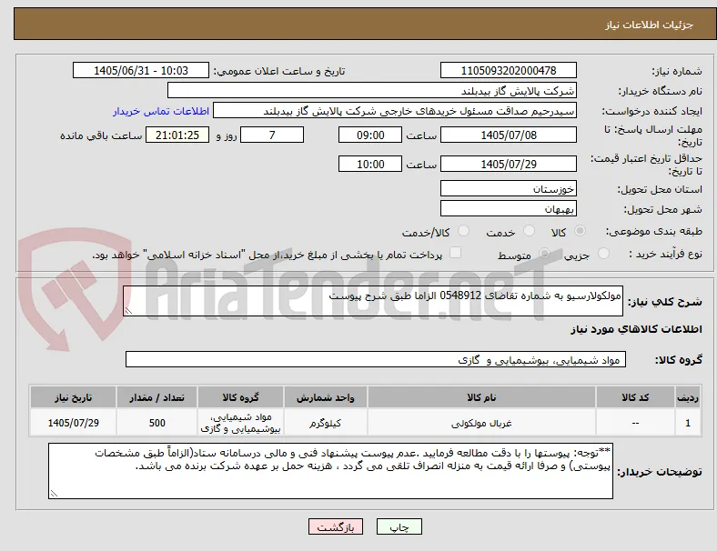 مولکولارسیو به شماره تقاضای 0548912 الزاما طبق شرح پیوست