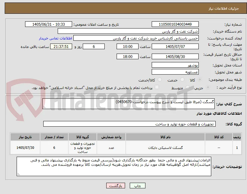 گسگت (صرفا طبق لیست و شرح پیوست درخواست-0450670)