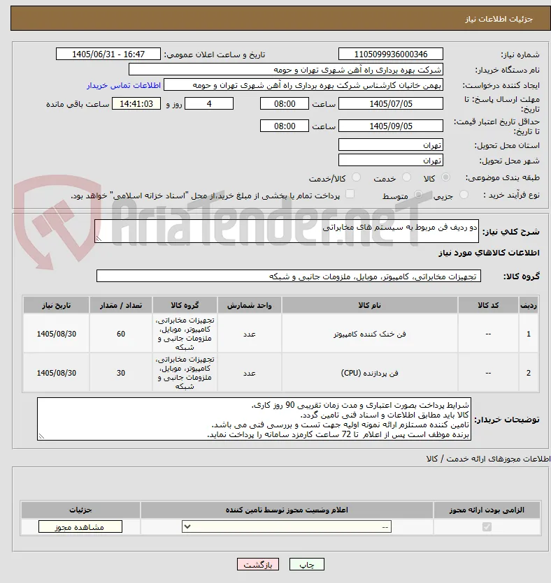 دو ردیف فن مربوط به سیستم های مخابراتی 