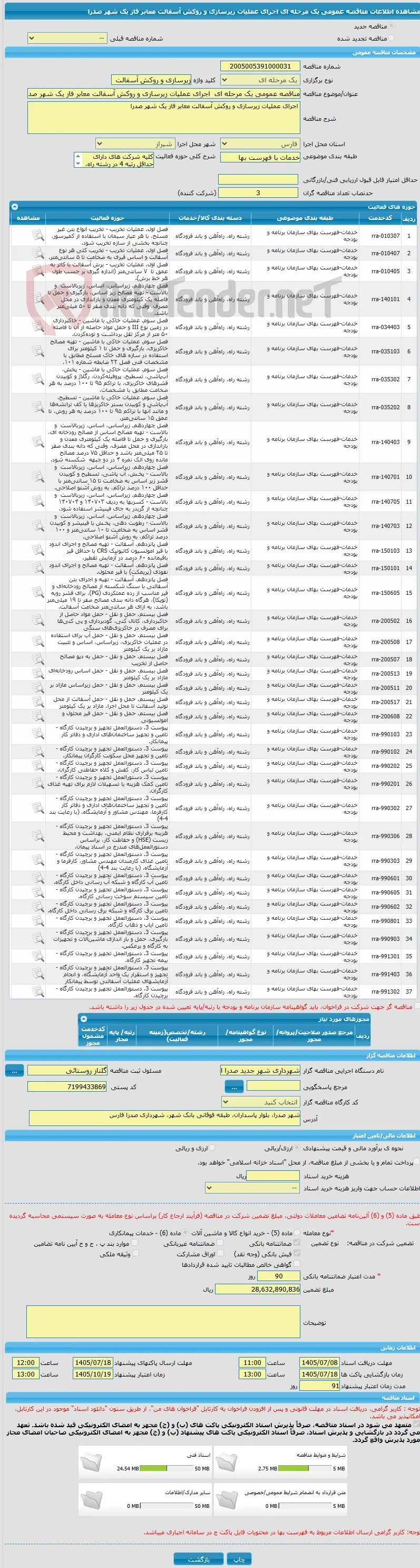 مناقصه عمومی یک مرحله ای  اجرای عملیات زیرسازی و روکش آسفالت معابر فاز یک شهر صدرا