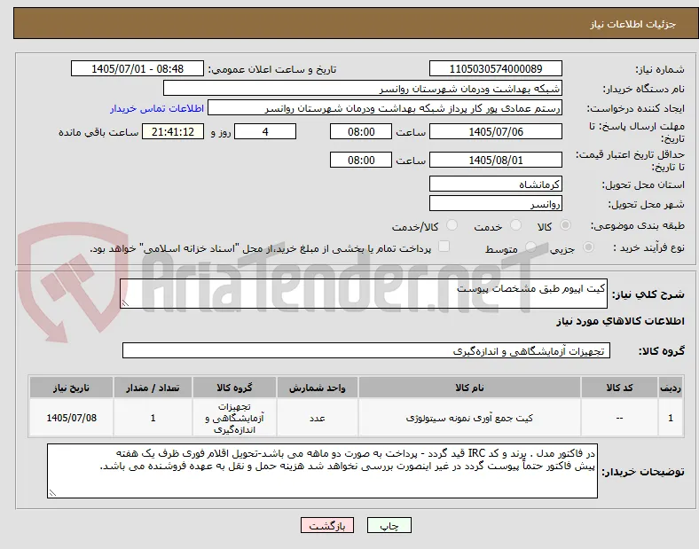 کیت اپیوم طبق مشخصات پیوست