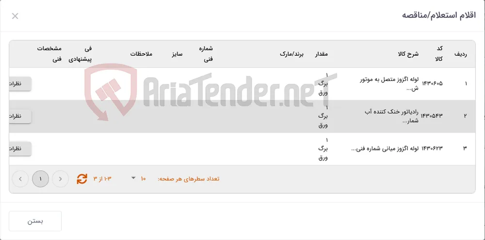3 ردیف اقلام یدکی لیفتراک سپاه...