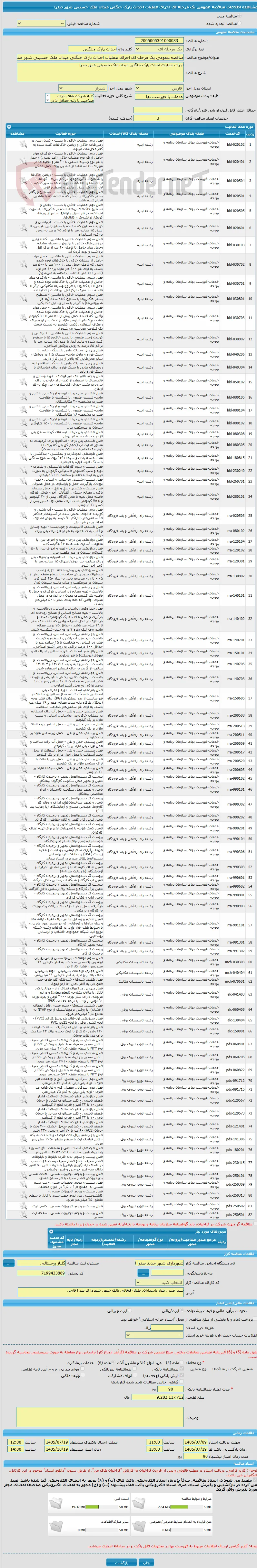مناقصه عمومی یک مرحله ای اجرای عملیات احداث پارک جنگلی میدان ملک حسینی شهر صدرا 