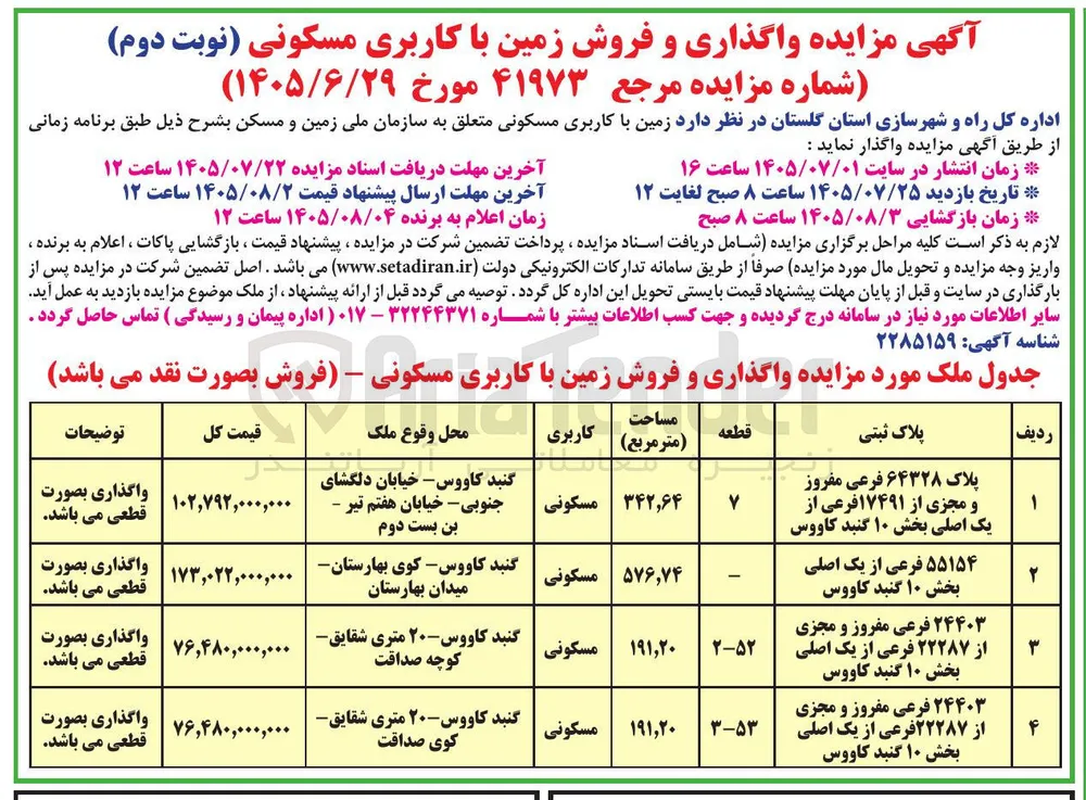 واگذاری و فروش زمین با کاربری مسکونی