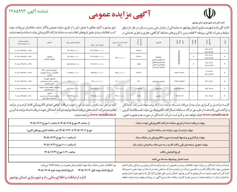 واگذاری یک قطعه زمین با کاربری های کارگاهی