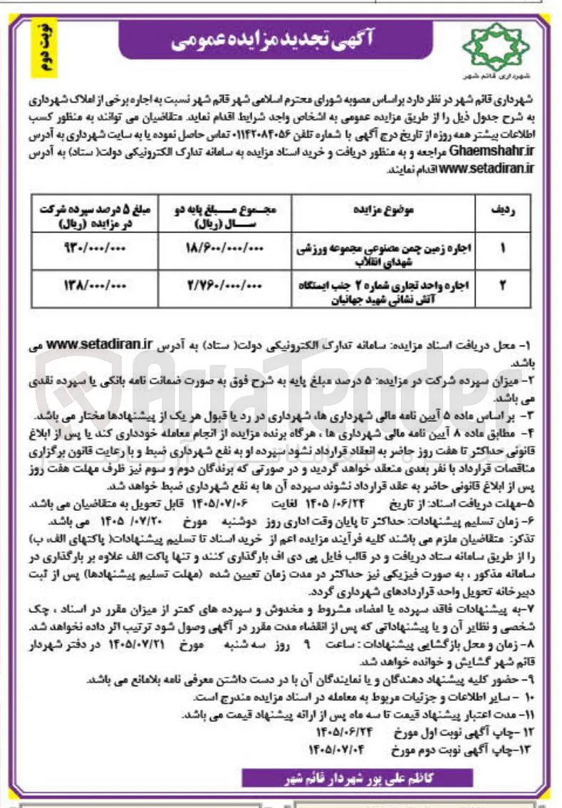 اجاره زمین چمن مصنوعی مجموعه ورزشی شهدای انقلاب 