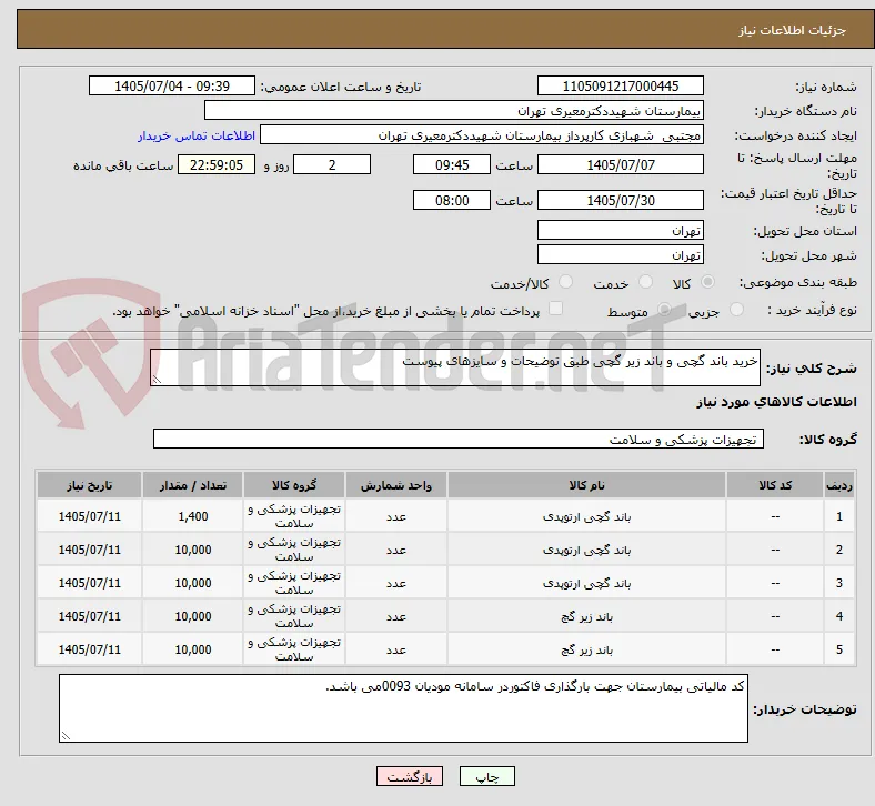 خرید باند گچی و باند زیر گچی طبق توضیحات و سایزهای پیوست 