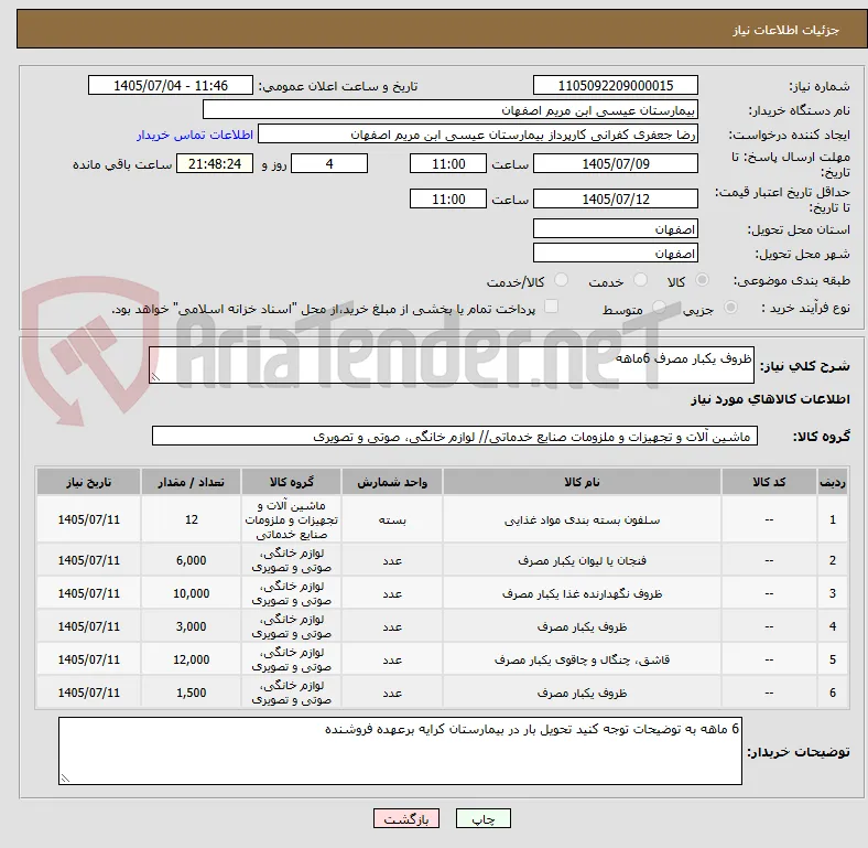 ظروف یکبار مصرف 6ماهه