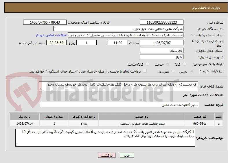 رفع پوسیدگی و رنگ آمیزی درب ها،ستون ها و داخل گلگیرها،جفتگیری کامل درب ها خودروی نیسان رونیز