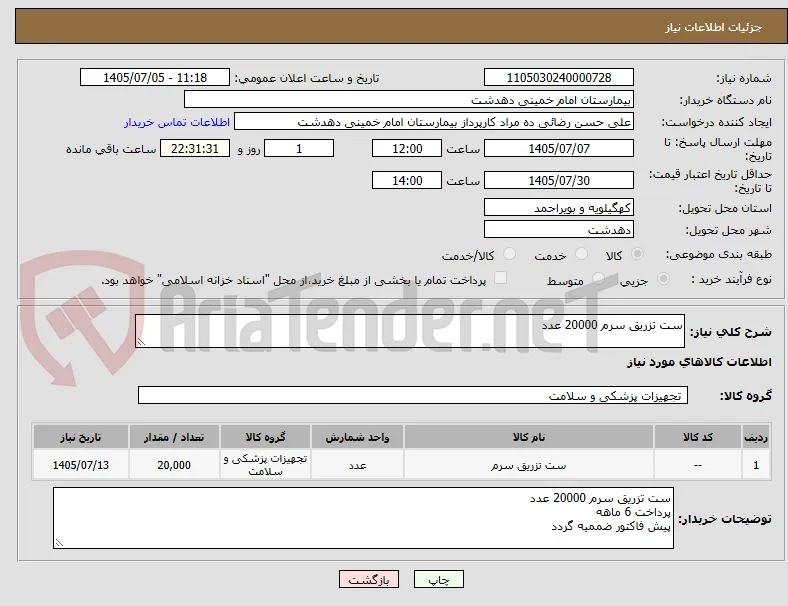 ست تزریق سرم 20000 عدد