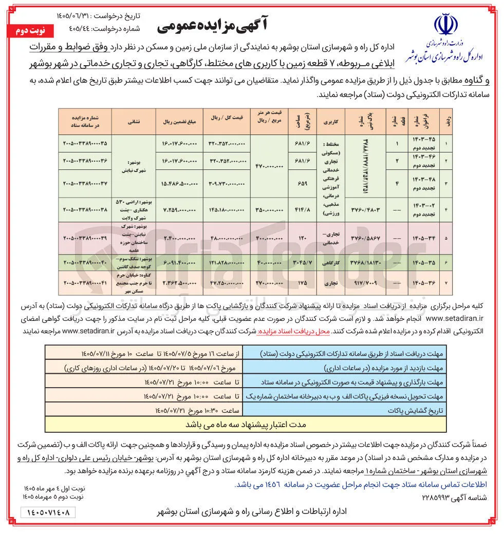 واگذاری یک قطعه زمین با کاربری کارگاهی