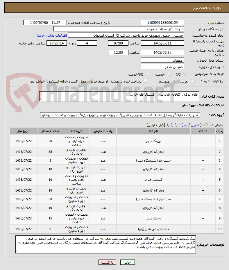 اقلام یدکی رگولاتور تارتارینی، اکسیال فلو ولو ،...