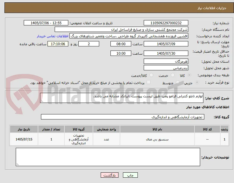 لوازم تابلو کنترلی فرامو پمپ طبق لیست پیوست .ایرانکد مشابه می باشد.