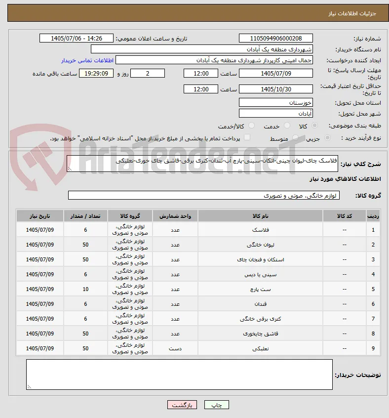 فلاسک چای-لیوان چینی-اتکان-سینی-پارچ آب-ثندان-کتری برقی-قاشق چای خوری-نعلبکی