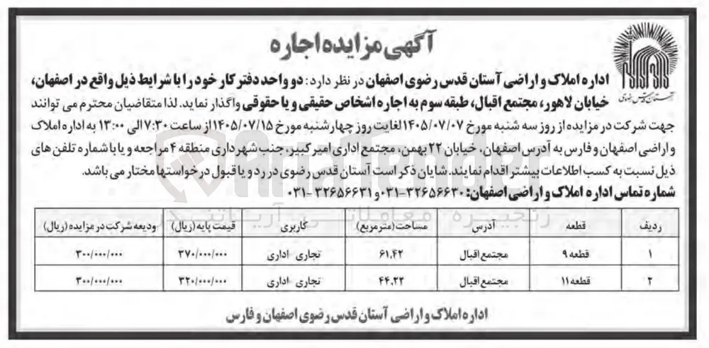 اجاره دو واحد دفتر کار
