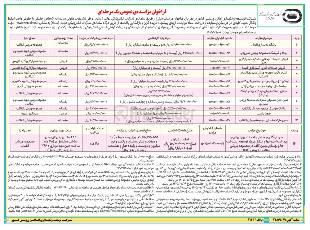واگذاری سوپر مارکت شمالی مجموعه ورزشی انقلاب