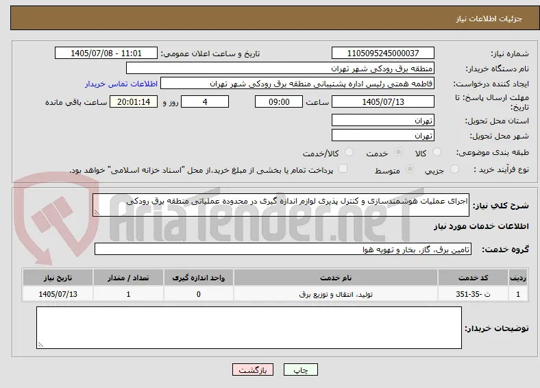 اجرای عملیات هوشمندسازی و کنترل پذیری لوازم اندازه گیری در محدوده عملیاتی منطقه برق رودکی