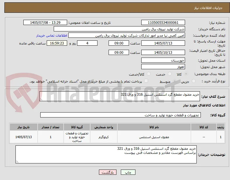 خرید مفتول مقطع گرد استنلس استیل 316 و ورق 321 