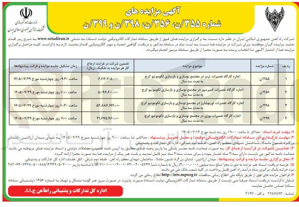 اجاره کارگاه تعمیرات توربوشارژ در مجتمع نوسازی و بازسازی لکوموتیو کرج 