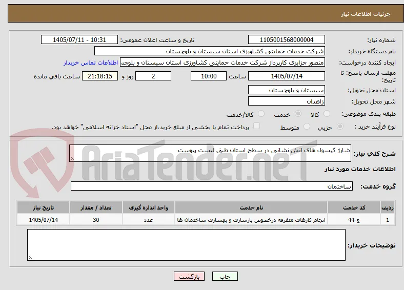 شارژ کپسول های اتش نشانی در سطح استان طبق لیست پیوست