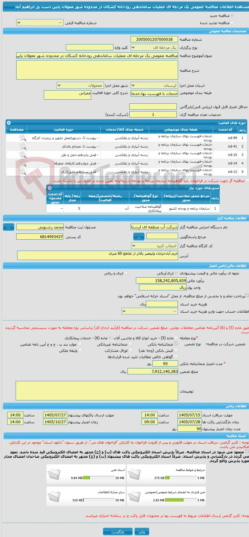 مناقصه عمومی یک مرحله ای عملیات ساماندهی رودخانه کشکان در محدوده شهر معولان پایین دست پل ابراهیم آباد