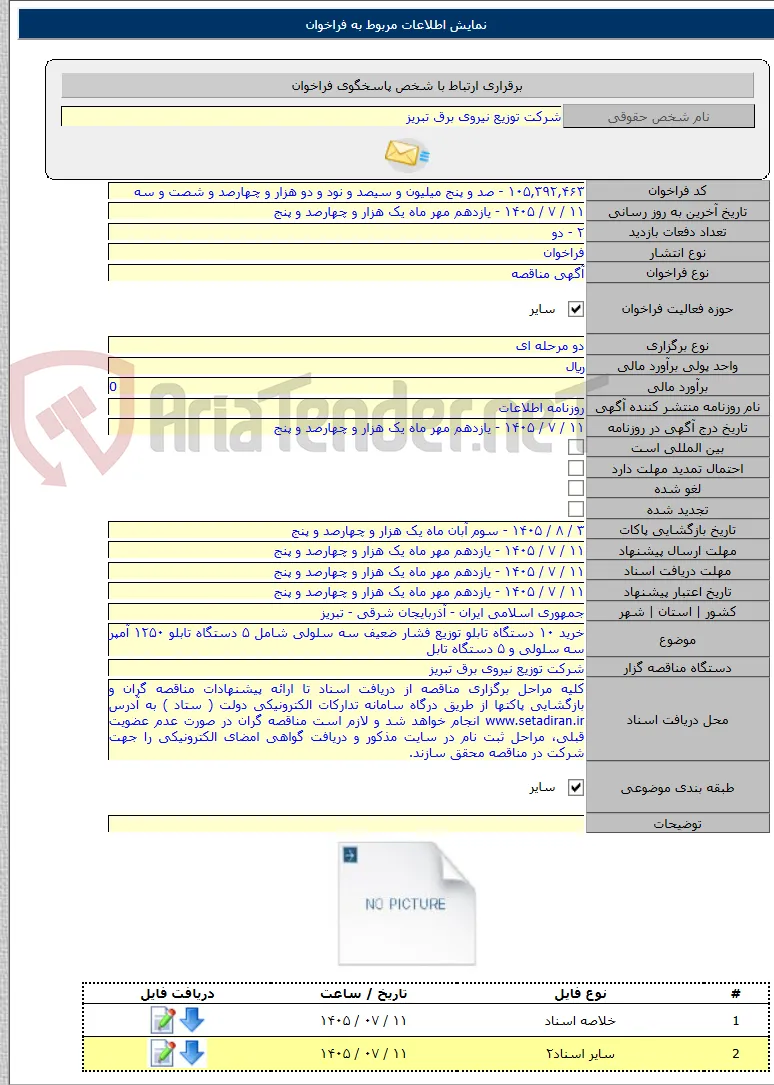 خرید ۱۰ دستگاه تابلو توزیع فشار ضعیف سه سلولی شامل ۵ دستگاه تابلو ۱۲۵۰ آمپر سه سلولی و ۵ دستگاه تابل