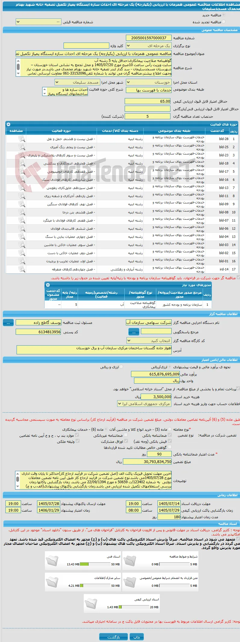 مناقصه عمومی همزمان با ارزیابی (یکپارچه) یک مرحله ای احداث سازه ایستگاه پمپاژ تکمیل تصفیه خانه شهید بهنام محمدی مسجدسلیمان