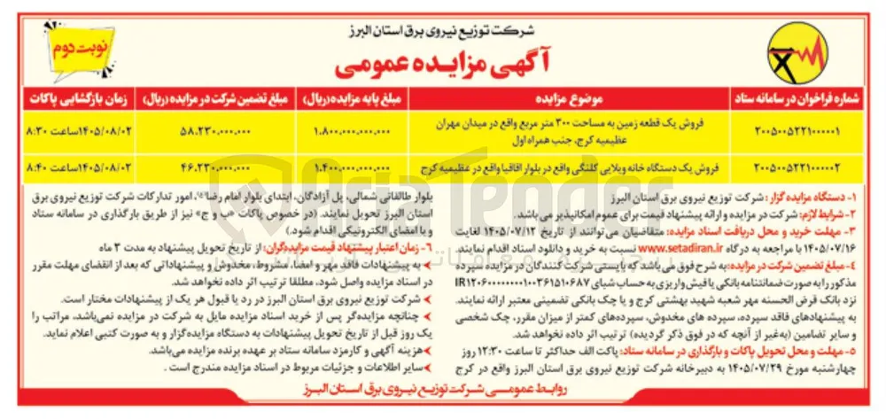 فروش یک قطعه زمین به مساحت ۳۰۰ متر مربع 