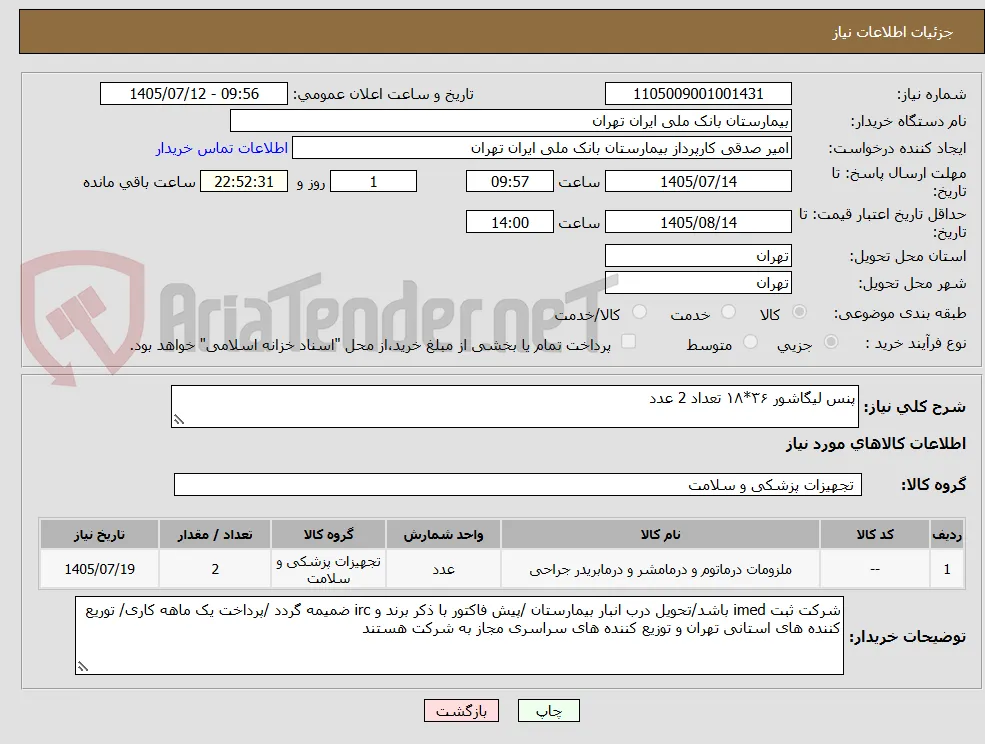 پنس لیگاشور ۳۶*۱۸ تعداد 2 عدد 