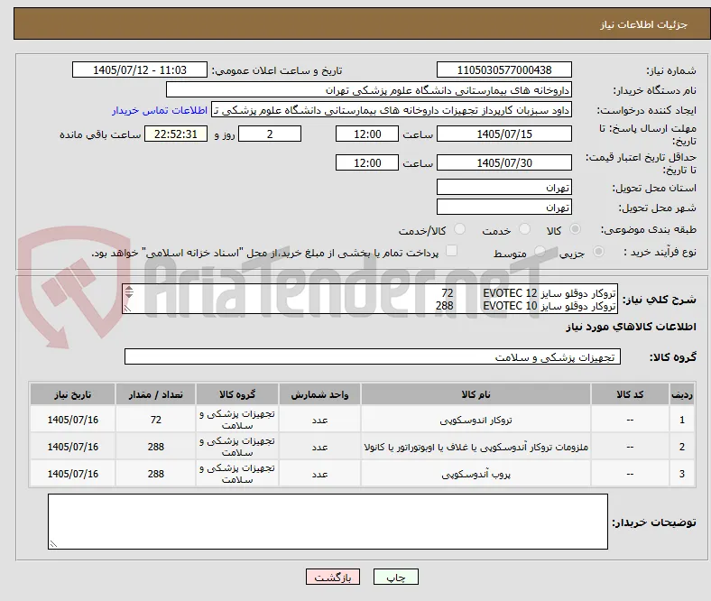 تروکار دوقلو سایز 12 EVOTEC		72
تروکار دوقلو سایز 10 EVOTEC		288
تروکار دوقلو سایز 5 EVOTEC		288
