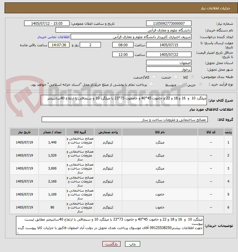 میلگرد 10  و  16 و 18 و 22 و خاموت 45*40 و خامموت 73*23 با میلگرد 10 و سنجاقی با ارتفاع 40سانتیمتر