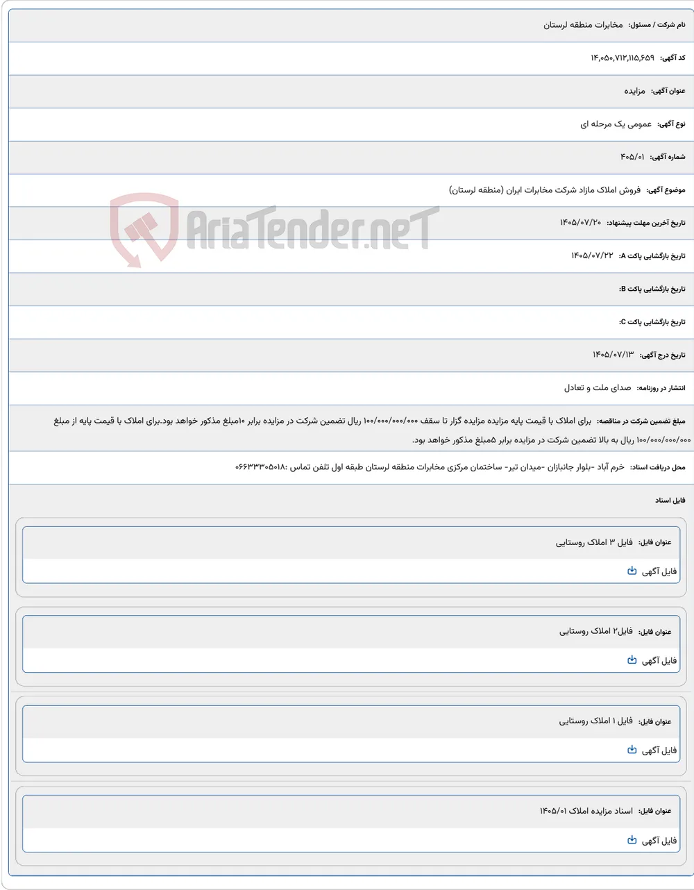 فروش املاک مازاد شرکت مخابرات ایران (منطقه لرستان)