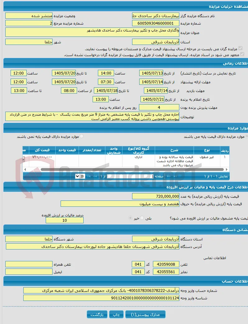 واگذاری محل چاپ و تکثیر بیمارستان دکتر ساجدی هادیشهر