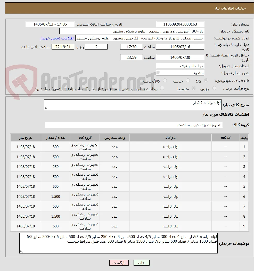 لوله تراشه کافدار