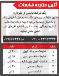 فروش ضایعات و ورق های مازاد