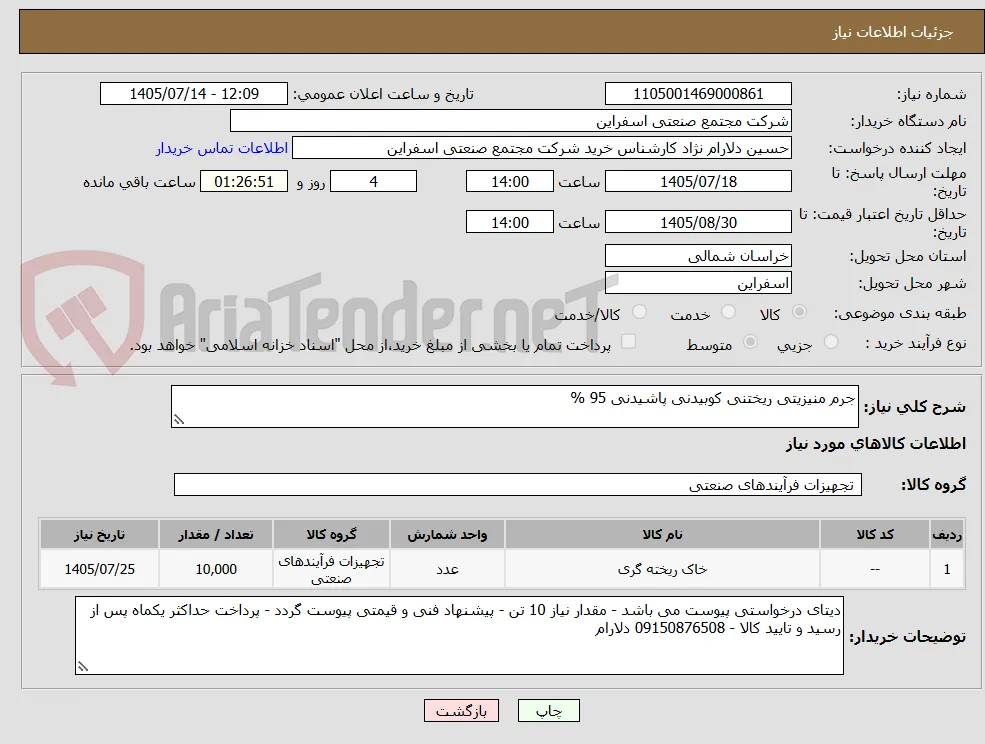 جرم منیزیتی ریختنی کوبیدنی پاشیدنی 95 %