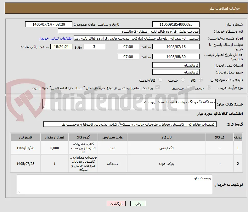 دستگاه تگ و تگ خوان به تعدادلیست پیوست