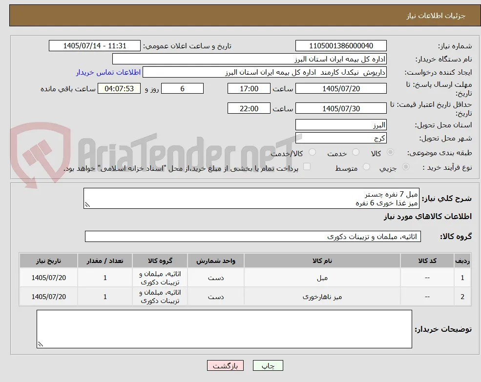 مبل 7 نفره چستر
میز غذا خوری 6 نفره