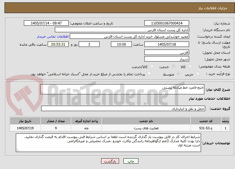 خنج-لامرد خط مبادله پستی 