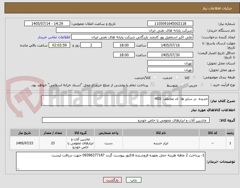 حدیده  در سایز ها  ی مختلف  HSS