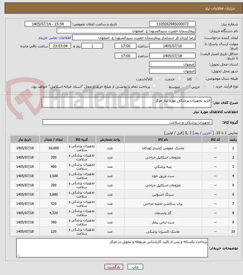 خرید تجهیزات پزشکی مورد نیاز مرکز