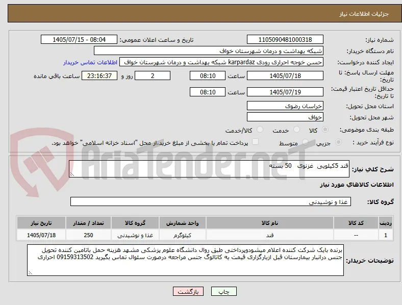 قند 5کیلویی  غزنوی   50 بسته