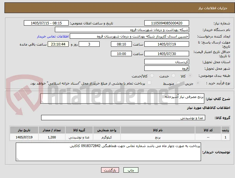 برنج مصرفی نیاز آَشپزخانه